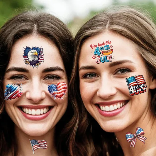 Vista 2 de 49 tatuajes patrióticos estadounidenses 4 de julio, Día de la Independencia, tatuajes temporales conmemorativos para veteranos, decoración del Día
