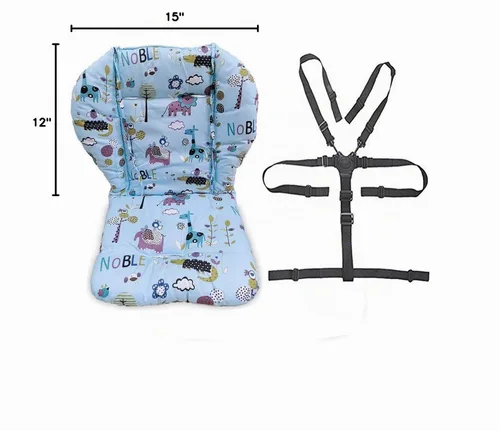 Vista 7 de twoworld Cojín de asiento para silla alta para bebé, resistente y correas para silla alta (arnés de 5 puntos), 1 traje (animal azul)