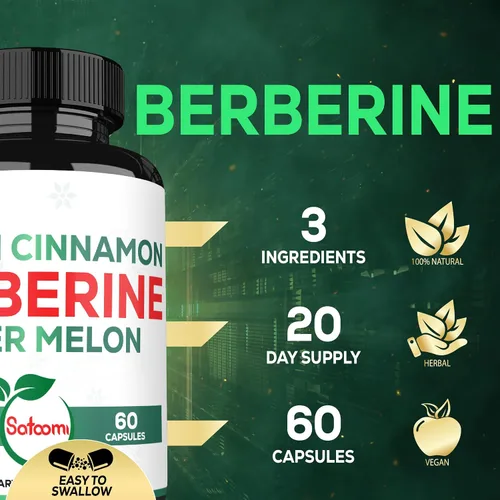 Vista 3 de Satoomi Suplemento de berberina con corteza de canela de Ceilán orgánica y melón amargo - 3 en 1-60 cápsulas veganas