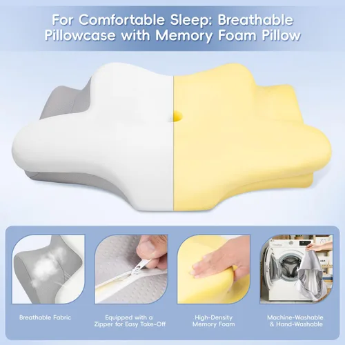 Vista 5 de Almohada cervical para el cuello, almohadas de espuma viscoelástica para aliviar el dolor de cuello y hombros, almohada ergonómica de 2 alturas