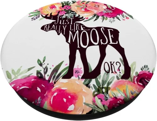 Vista 2 de I Just Love Moose Otoño Navidad Granate, naranja Floral PopSockets intercambiables PopGrip