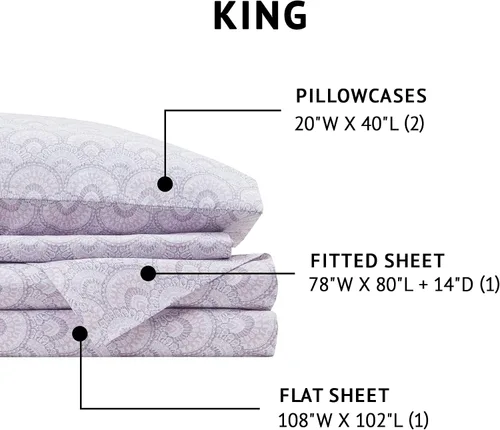 Vista 165 de Comfort Spaces Sábanas 100% algodón tamaño King, transpirables y ultra suaves, sábanas de algodón naturalmente fresco con bolsillo elástico de 14