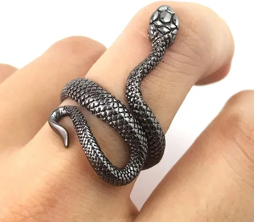Vista 2 de Anillo de serpiente para mujeres y hombres, estilo vintage, gótico, serpiente, estilo punk, anillo de declaración de serpiente, ajustable