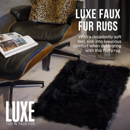 Vista 4 de Luxe - Alfombra Hudson de piel sintética con pelo suave y esponjoso, lavable a máquina, con respaldo antideslizante, alfombra de área libre de Negro