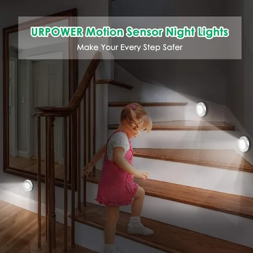 Vista 6 de URPOWER Luz de armario con sensor de movimiento, sensor de movimiento, funciona con pilas, luz nocturna en cualquier lugar, luz de pared