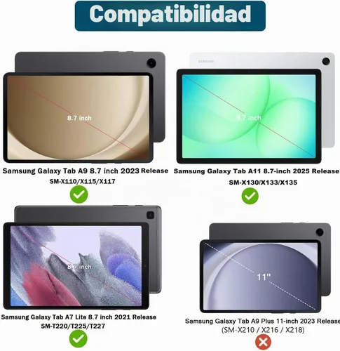 Vista 2 de SUPLIK Funda para niños para Samsung Galaxy Tab A11 de 8.7 pulgadas 2025 / A9 8.7 pulgadas 2023 / A7 Lite 8.7 pulgadas 2021, integrado con protector