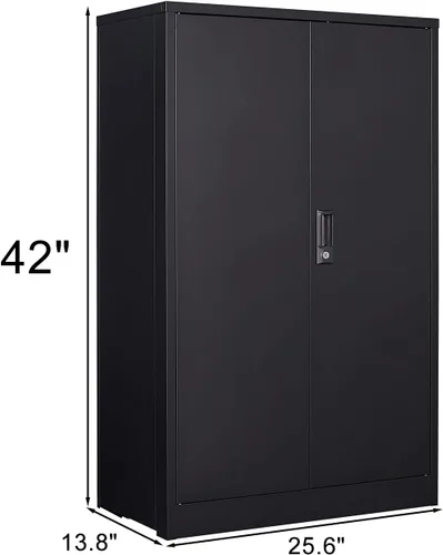 Vista 2 de Armario de almacenamiento de metal de 42 pulgadas con cerradura, gabinete de almacenamiento con 2 estantes, gabinete de acero con 2 puertas