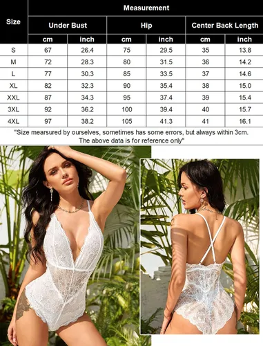 Vista 7 de Avidlove - Lencería sexy de encaje tipo body de una pieza con escote en V profundo