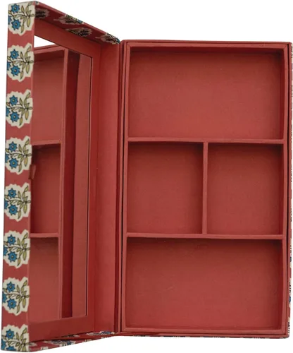 Vista 2 de Creative Co-Op Patrón floral cubierto de tela y espejo interior, caja de joyería multicolor, multi