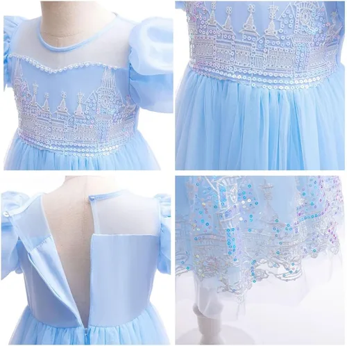 Vista 57 de Frozen - Vestido de princesa Elsa para niñas, disfraz de Halloween, Navidad, cumpleaños, fiesta, vestido de tul con accesorios
