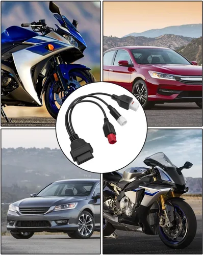 Vista 4 de Adaptador de diagnóstico OBD2 3 en 1 compatible con Yamaha Euro5 motocicleta Honda CRF KTM Moto Guz-zi Piag-gio Vespa, cable adaptador OBD2, cable