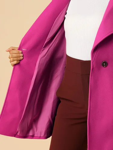 Vista 6 de Allegra K Abrigo largo de invierno clásico con cuello alto para mujer