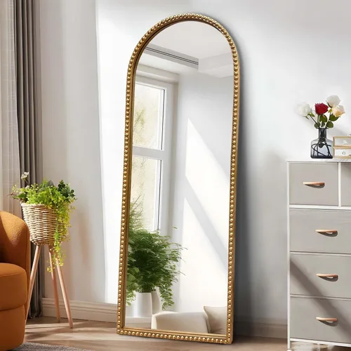 Vista 10 de Espejo de cuerpo entero ovalado dorado antiguo, espejo de pared de cuerpo completo, espejos barrocos con cuentas de metal dorado, espejo decorativo