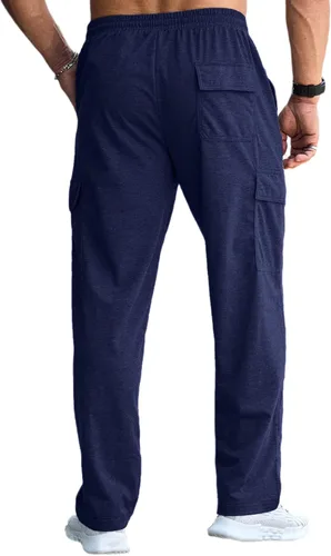 Vista 8 de CTU Pantalones deportivos holgados de moda para hombre, ligeros, para entrenamiento, pantalones deportivos con parte inferior abierta con bolsillos