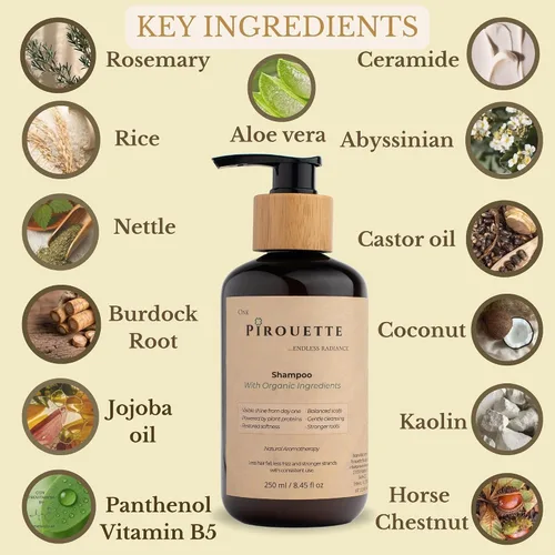 Vista 4 de Pirouette Beauty Champú natural, 8.5 fl oz, lavanda y romero cedro, aloe vera, ortiga, bardana, ceramidas, proteína de arroz