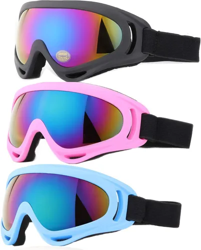 Vista 10 de Gafas de esquí, paquete de 3 gafas de nieve para hombres, mujeres, niños y jóvenes, protección UV400 para esquí y snowboard