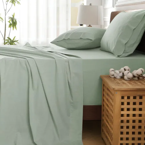 Vista 4 de HYPREST Sábanas de bolsillo profundo tamaño King en menta - Juego de sábanas 100% algodón, se adapta a colchones de 18" a 24" de profundidad, lujo
