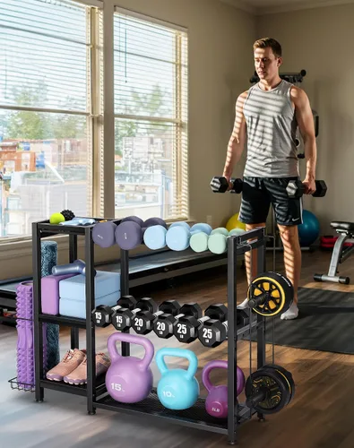 Vista 6 de FHXZH Soporte para mancuernas, soporte de pesas ajustable para gimnasio en casa, soporte de peso resistente para mancuernas y pesas rusas