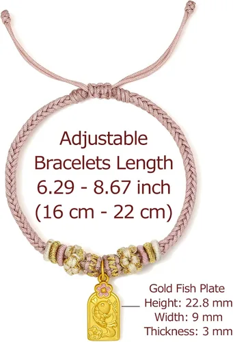 Vista 2 de ZHOU LIU FU 24K Solid Gold Bracelet Luck Fish Real Gold Charm Bracelet Adjustable Jewelry Braided Bracelet for Women Teens Girls