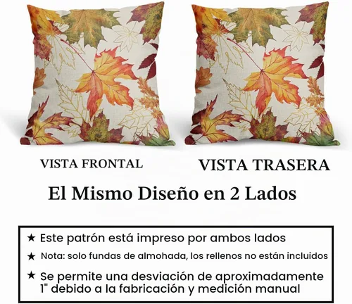 Vista 5 de Juego de 2 fundas de almohada de hojas de otoño, 18 x 18 pulgadas, juego de 2 fundas de almohada de lino y algodón cuadrado naranja claro