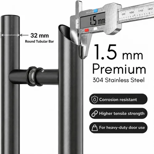 Vista 12 de Prima Decorative - Manija larga para puerta, manija de puerta de entrada de 18 pulgadas, forma redonda en forma de "H", acero inoxidable 304 - Negro