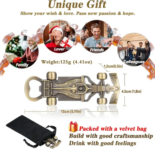 Vista 4 de Regalos de autos de carreras LKKCHER para hombres y mujeres, abrebotellas de auto de carreras novedoso, regalos de carreras de cumpleaños y Navidad