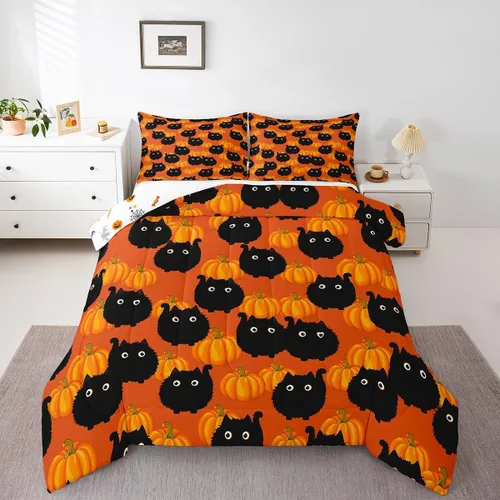 Vista 19 de Castle Fairy Spider Web Comforter Set,Happy Halloween Theme Hippie Bedding Sets for Kids Teens Adults,Black Spider Wild Animal Silhouette Comforter