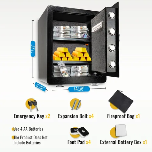 Vista 4 de Caja fuerte, ignífuga, bolsa impermeable, teclado y entrada de llaves, gabinete de seguridad para el hogar y la oficina (2.0 pies cúbicos)