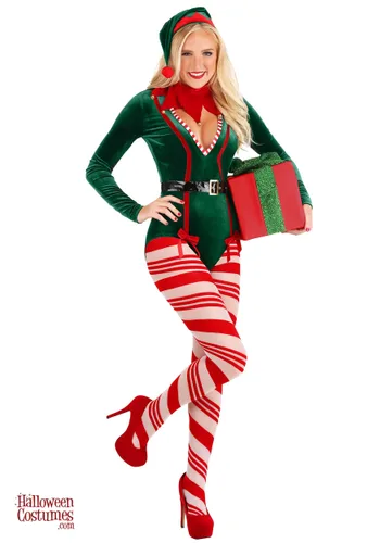Vista 5 de Disfraz Sexy de Elfo Navideño para Mujer Multicolor