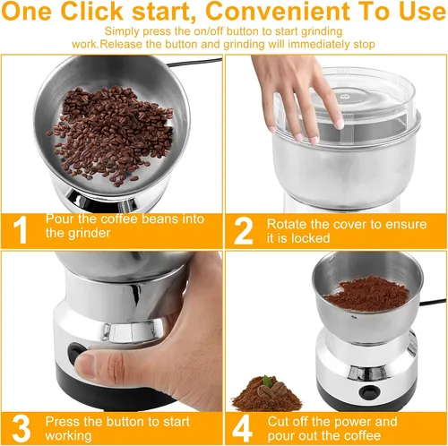 Vista 6 de Molinillo de café eléctrico para rebabas, molinillo de café de molienda rápida, molinillo de especias, molinillo de granos de café de acero