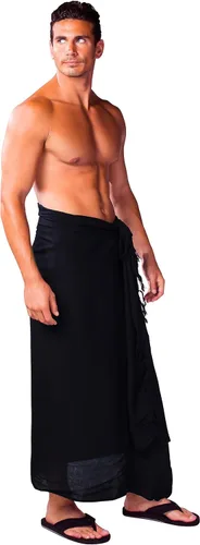 Vista 4 de 1 World Sarongs Pareo para hombre con motivo tradicional Negro