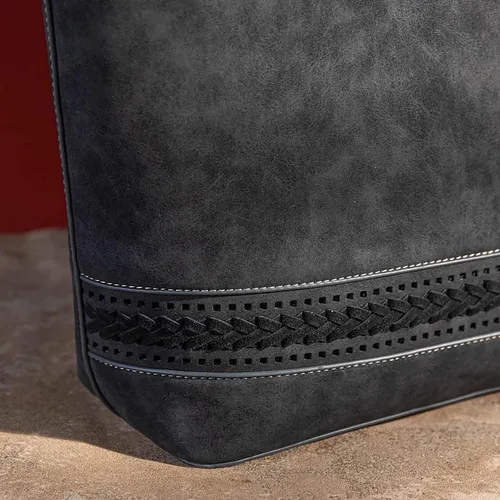 Vista 4 de Montana West Bolsas Tote Tejidas para Mujeres, Carteras y Bolsos de Mano con Bolsillo Trasero con Cremallera *Tejido negro
