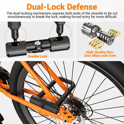 Vista 4 de Sportneer Cerradura de bicicleta: Bloqueo en U de bicicleta antirrobo de 0.709 in – Cerraduras en U de bicicleta con grillete con 3 llaves y soporte