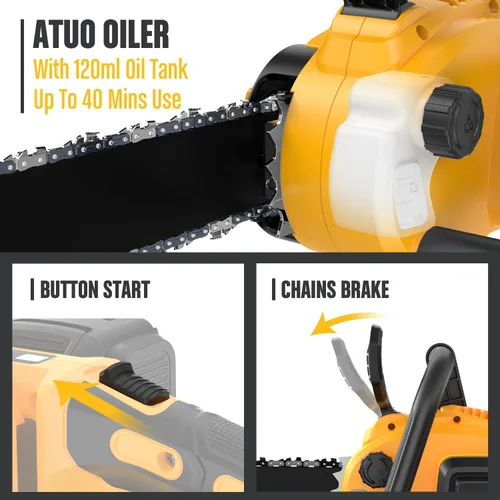 Vista 5 de ReliaRoads - Motosierra sin escobillas de 16 pulgadas, de 40V (2 x 20V MAX) inalámbrica con batería recargable compatible con batería DeWALT, ideal