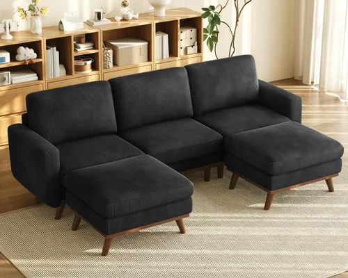 Vista 57 de Vesgantti Sofá modular en forma de U de 119 pulgadas, sofá modular de pana con asiento profundo y soporte de resortes, sofá convertible con 2 Beige