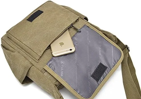 Vista 4 de Bolsa de mensajero pequeña de lona, bolsa de hombro casual, bolsa organizadora de viaje, bolso multibolsillo, bolso cruzado