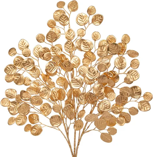 Vista 10 de Hollyone 60 cm de púas y aerosoles de árbol de Navidad 3 piezas tallos artificiales de magnolia color champán hojas de magnolia ramas de hoja de oro