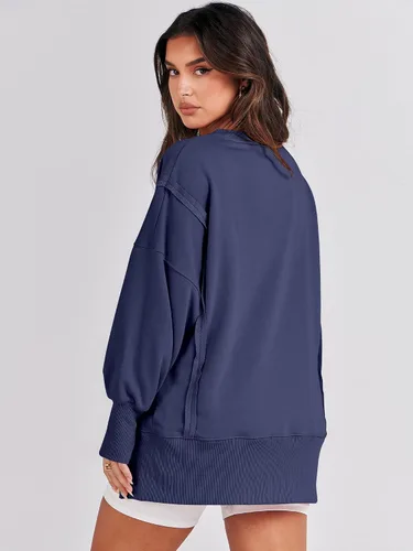 Vista 5 de ANRABESS Sudadera de gran tamaño para mujer, cuello redondo, manga larga, casual, con abertura, sin botones, ropa de otoño