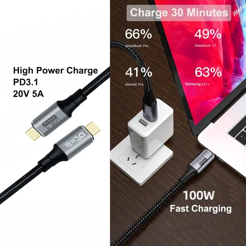 Vista 4 de DCHAV Cable USB 4 USB C a USB C 8K HD Display Video 40 Gbps Transferencia de datos 100W Cable de carga rápida USB4 tipo C a tipo C Cable trenzado