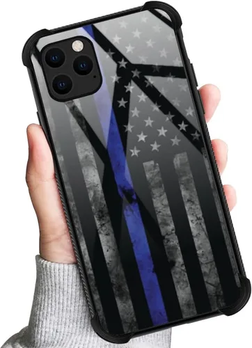 Vista 6 de DJSOK Funda para iPhone 11, Fundas para iPhone 11 con diseño de bandera de la policía estadounidense para hombres y mujeres, Funda trasera