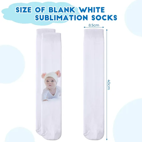 Vista 2 de Geyoga 12 pares de calcetines de sublimación blancos en blanco, calcetines de tubo para hombres y mujeres, calcetines listos para impresión