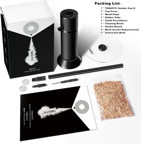 Vista 2 de Pistola para Ahumar Portátil, Ahumador de Cóctel para Carne, Bebidas, Queso, con Tapa para Tazas y Virutas de Madera Incluídas, Negro