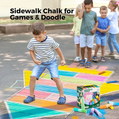 Vista 6 de Jar Melo 26 tizas de acera para niños, tiza de color con soporte, tizas lavables y no tóxicas, juego al aire libre y arte de pizarra para niños