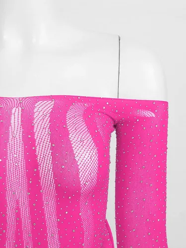 Vista 5 de ACSUSS Mujeres Sexy Off Hombro Body Brillante Con Lentejuelas Malla Bodystockings Babydoll Ropa