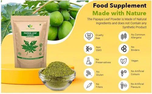 Vista 5 de Hojas de papaya en polvo 16.01 oz (1 libra/16 oz) Papaya Carica Polvo de hoja de papaya beneficia el cabello y la piel (16 onzas (1 paquete)