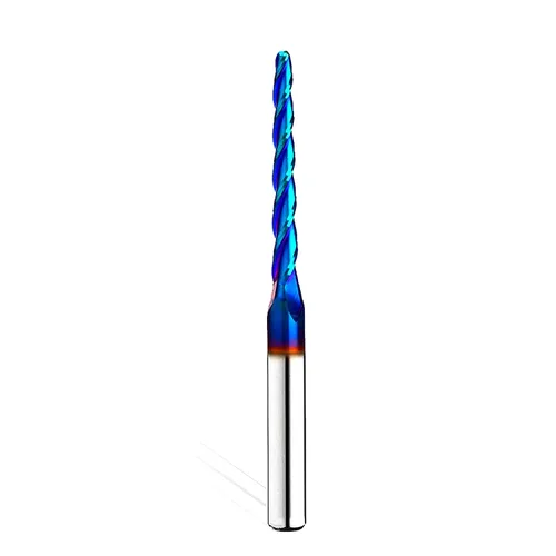Vista 8 de Nariz esférica Cortador de fresado de extremo de 0.1 grados Fresas de enrutador CNC Herramienta de fresado en espiral con revestimiento nano azul
