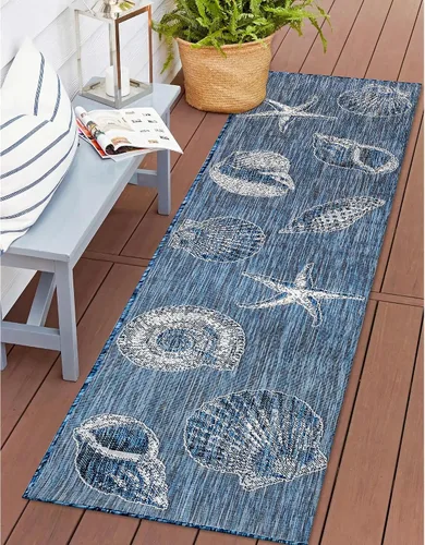 Vista 100 de Liora Manne Marina - Alfombra de área duradera de mezcla sintética tejida a máquina para interiores/exteriores - Gráfico contemporáneo océano global
