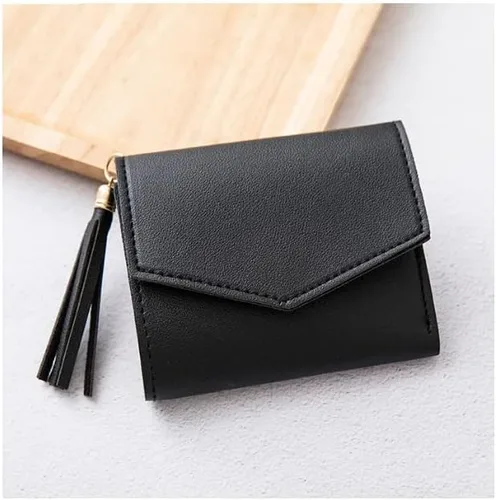 Vista 4 de Cartera con tarjetero RFID para mujer, billetera delgada, plegable, multitarjetero con cremallera, Negro con azul