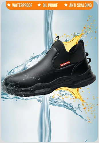 Vista 7 de Zapatos de chef para hombre, antideslizantes, a prueba de agua, botas de trabajo para hombre, zuecos cómodos, zapatos de enfermería para jardinero