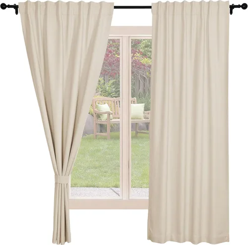 Vista 10 de Frelement Cortinas opacas de lino natural, paneles de cortinas con bolsillo para barra y pestaña trasera, para sala de estar, cortinas